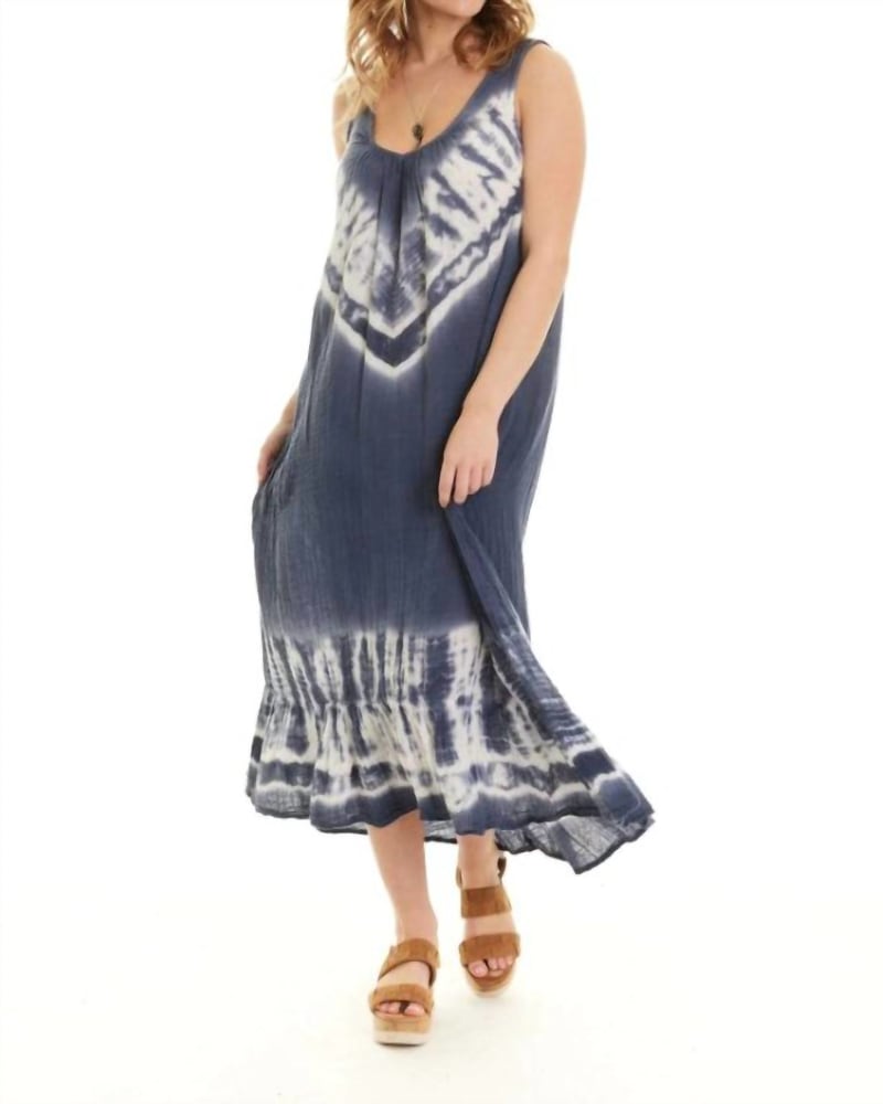 Front of a model wearing a size L Indra Dress In Beachcomber in Beachcomber by RIVER + SKY. | dia_product_style_image_id:359029